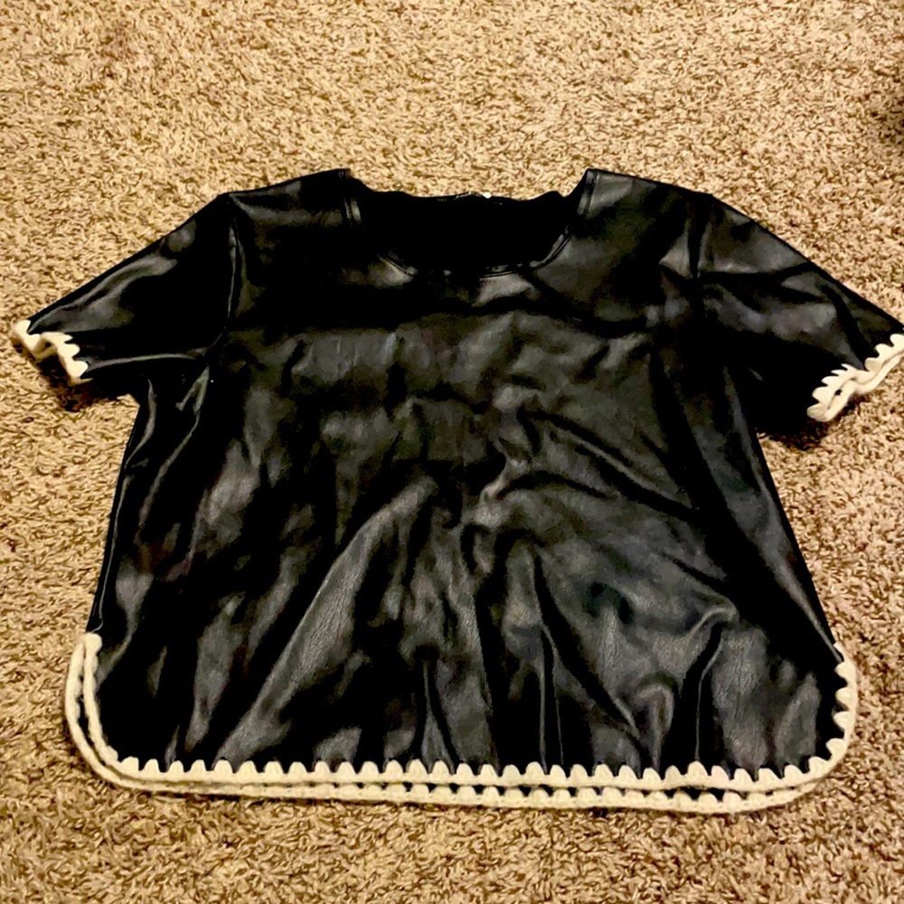 Leather top with white stitching